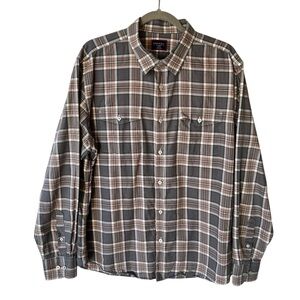 Untuckit button flannel shirt XXL 2XL Slim fit Plaid Gray Beige 100% Cotton Mens